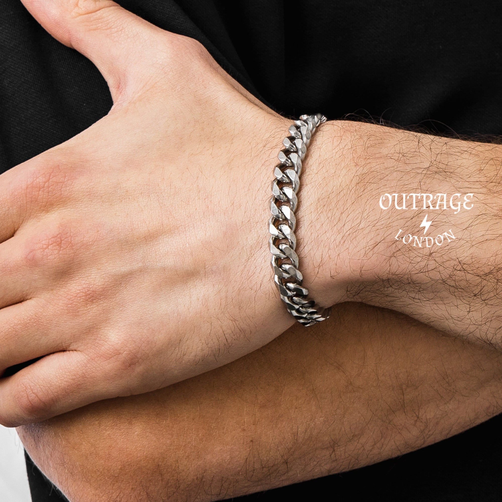 メンズとレディースのシルバーカーブブレスレット、厚さ9mmのメンズ