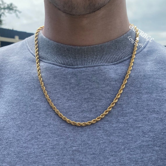 Canal aceptable público Cadena para hombre / Collar de cadena de cuerda de oro / - Etsy México