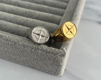 Compass Signet Ring / Anello bussola in oro e argento / Anelli di dichiarazione / Gioielli con anello in acciaio inossidabile / Gioielli da donna da uomo unisex