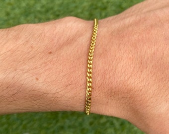 Gold Mens Bracelet | 3mm Curb Link Chain | Bracelet For Mens Woman Chain | Thin Bracelets | Gift | Jewellery | Jewlery