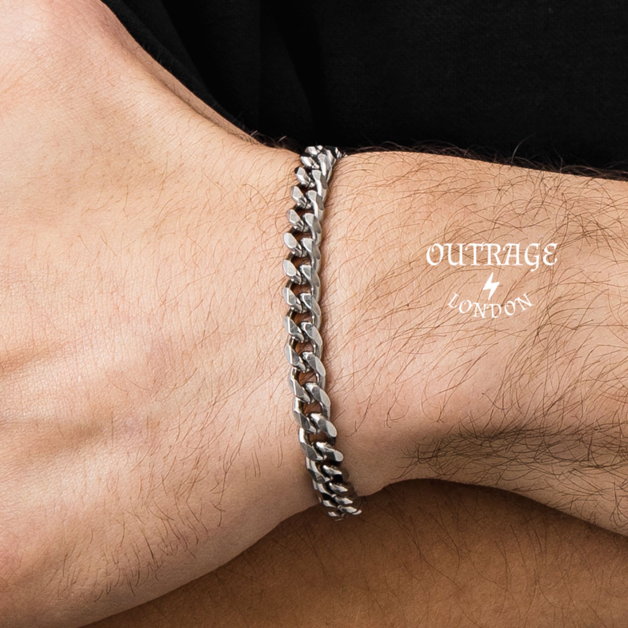 Mens and Womans Silver Curb Bracelet, 7MM Mens Silver Bracelet 
