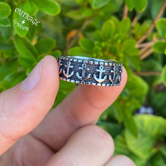 Viking Steel Sailors Anchor Band Ring Silver Man Womans Ring Etsy
