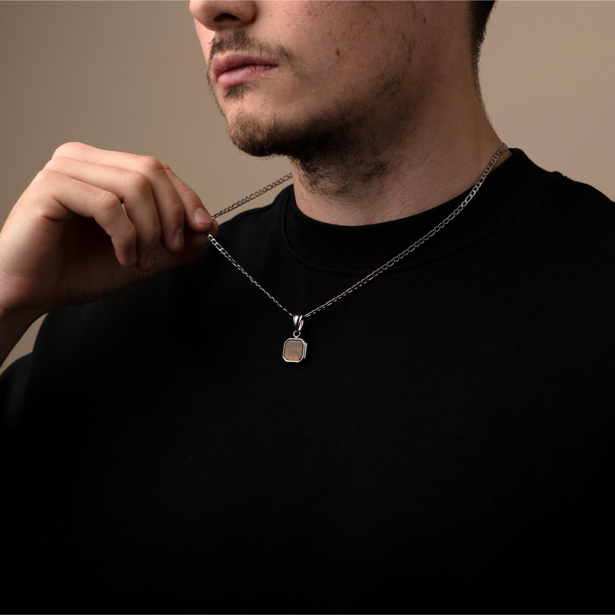 シルバータイガーアイネックレス、メンズ・レディースユニセックス 