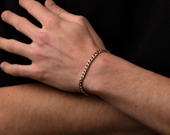 18K Gold Panzerkette Armband, Gold Mann Armband, personalisierte Goldkette Armband, Chunky Curb Armband, Minimal Layering Armband, Damen