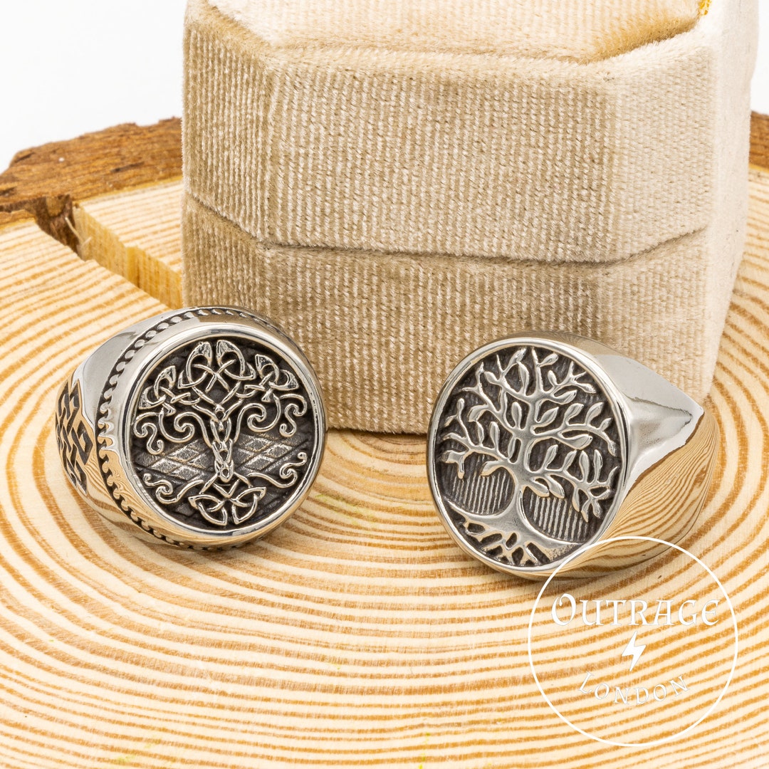 Jude Jewelers Tree Of Life Signet Ring - Stainless Steel Statement Ring With Cubic Zirconia | Wedding, Anniversary Gift