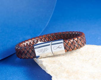 Brown Personalised Leather Bracelet for Men and Women, Hidden Message Bracelet, Family Name Bracelet, Custom Jewelry, Engraved Bracelet Gift