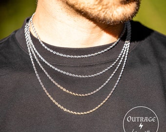 Silberkette für Männer | Mans 3mm Seilkette | Unisex Seilkette | Herrenketten | Womasn Halsketten | Damen Ketten | Jewllery | Schmuck