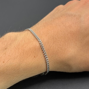 Silver Mens Bracelet Curb Chain Figaro Chain Rope Chain Byzantine Chain Foxtail Bracelet Snake Bracelet Mens Chain Bracelets 3mm Curb