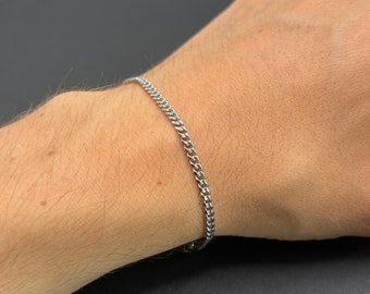 Silver 3mm Mens Bracelet | Curb Chain Silver bracelets | Mens woman&#39;s bracelet | Curb Link Bracelet Mens Woman Personalised Jewellery