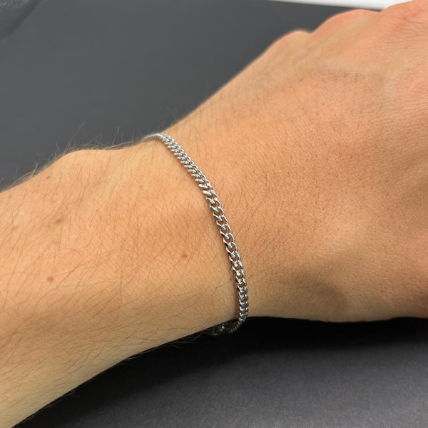 Silver 3mm Mens Bracelet | Curb Chain Silver bracelets | man bracelets | mens woman's bracelet | Curb Link Bracelet Mens Woman Jewellery