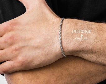 Mens and Womans Silver Rope Bracelet, 2MM Thin Mens Silver Bracelet, Personalised Gift Bracelet, Customisable Jewellery, Unique Bracelets