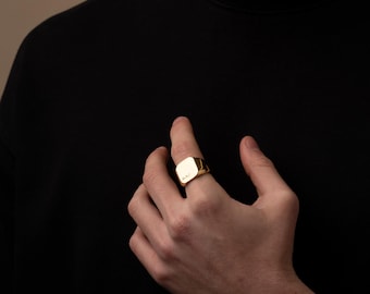 Gold Square Signet Ring for Men, Personalised Signet Rings, Custom Rings, 18K Gold Rings, Gifts for Men, Groomsman Ring, Man Wedding Ring,