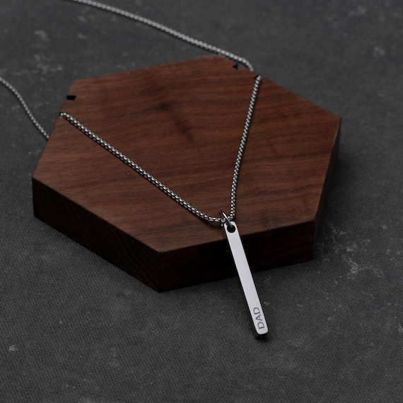 Silver Custom Engraved Bar Necklace, Personalized Bar Name Necklace Chain, Unisex mens Womans Engraved Bar Necklaces, Perfect Gift Present