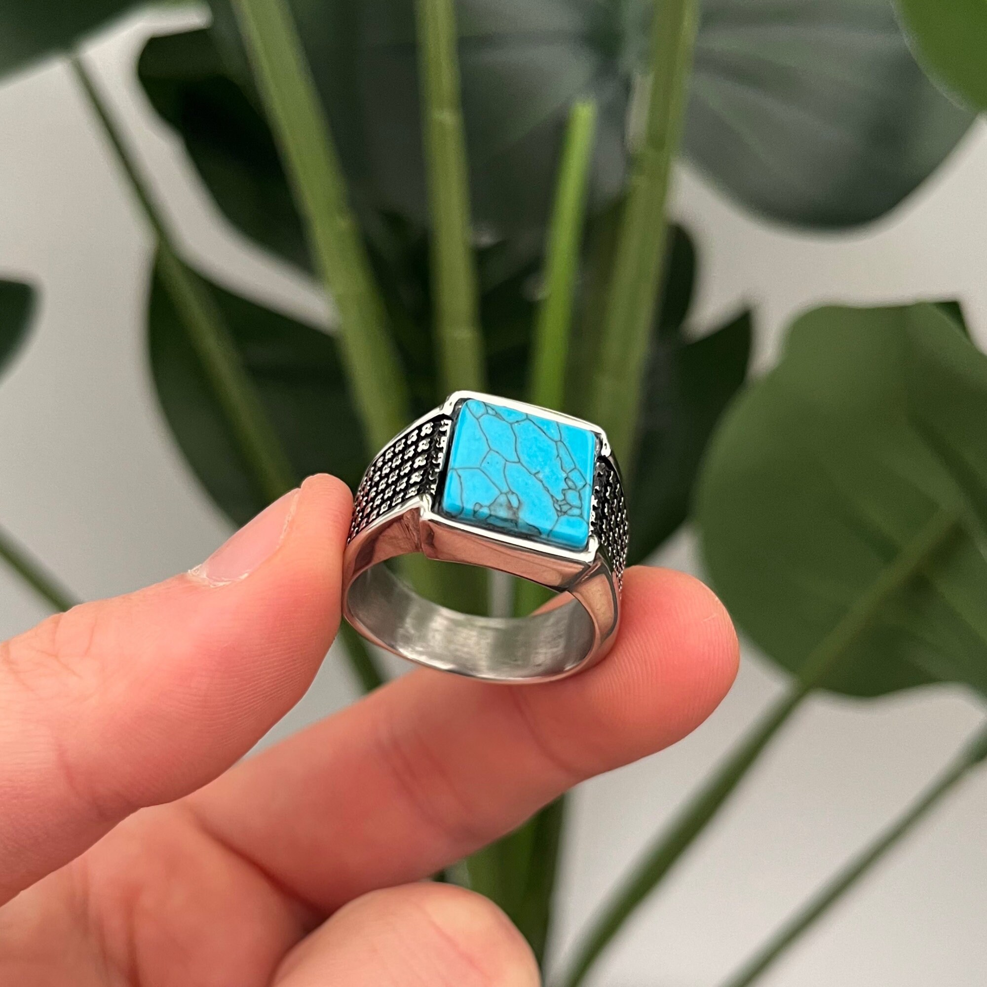 Blue marble stone ring deals