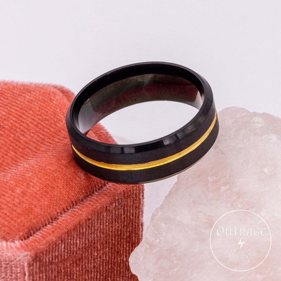 Black and Gold Band Ring for Men Mans Stackable Band Rings Simple Plain ...