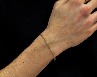 18k Gold Plated Rope Chain Bracelet, 2mm Unisex Stainless Steel Jewelry