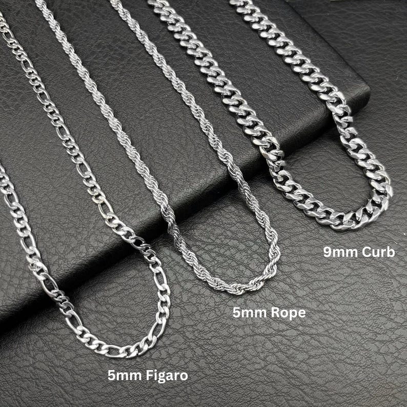 Mens Silver Chains Necklaces in Curb, Figaro, Rope, Made From 316L ...