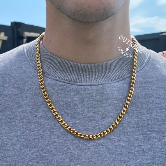 Mens Chain Gold 7mm Curb Chain Necklace Gold Chains for Men