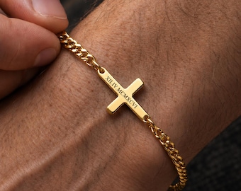 Personalised Gold Cross Bracelet, Mens, Womans, Unisex Gold Chain Bracelets Gifts