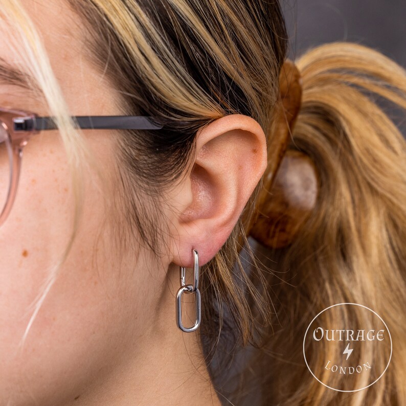 Sterling Silver Link Chain Earrings, Paperclip Earrings, Statement Link Earrings, Cable Link Earrings, Minimalist Earrings, Double Earring image 2