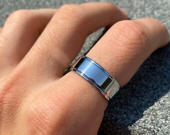 Mens Ring Silver Stainless Steel Band Ring | Pinky Band Ring | Plain 8mm Band Ring | Mens and Womans Band Ring | Jewellery Gift for him her