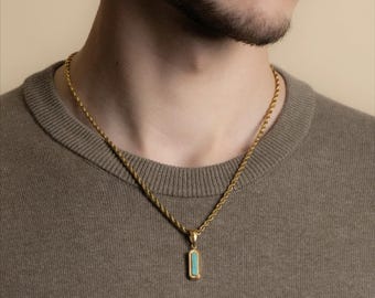 Türkis Anhänger mit Gravur, 18K Goldkette, personalisierter Schmuck