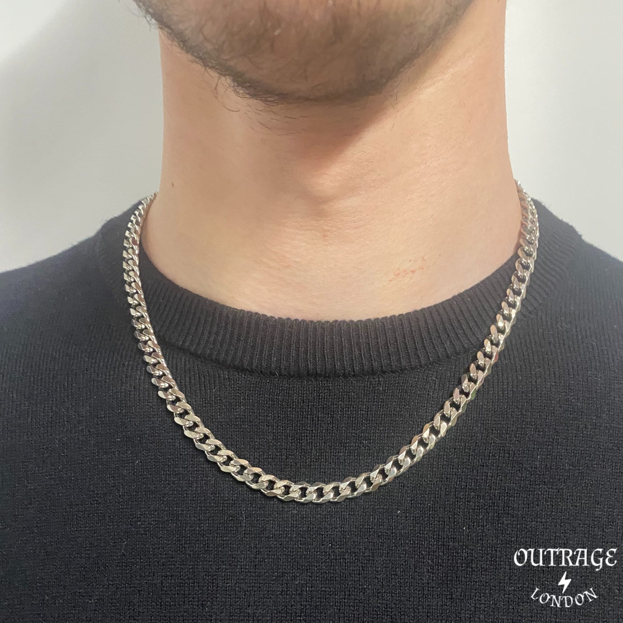 Silver 7mm 20inch Thick Choker Necklace Chain, Curb 7mm Stainless