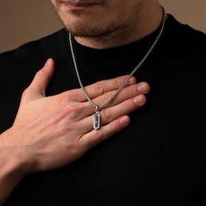 Mens Silver Lapis Lazuli Stone Pendant, Pendant Chains for Men and Women, Rectangle Pendants, Jewellery Gifts, Pendant Necklaces, Blue Stone