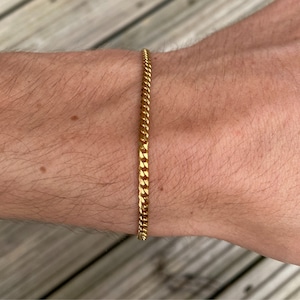 Gouden herenarmband | 3 mm kinketting | Armbandcadeaus voor mannen en vrouwen | Dunne armbanden | Aanpasbare geschenken | Gepersonaliseerde armbanden