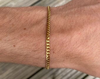 Gold Mens Bracelet | 3mm Curb Link Chain | Bracelet For Mens Woman Chain | Thin Bracelets | Gift | Jewellery | Jewlery