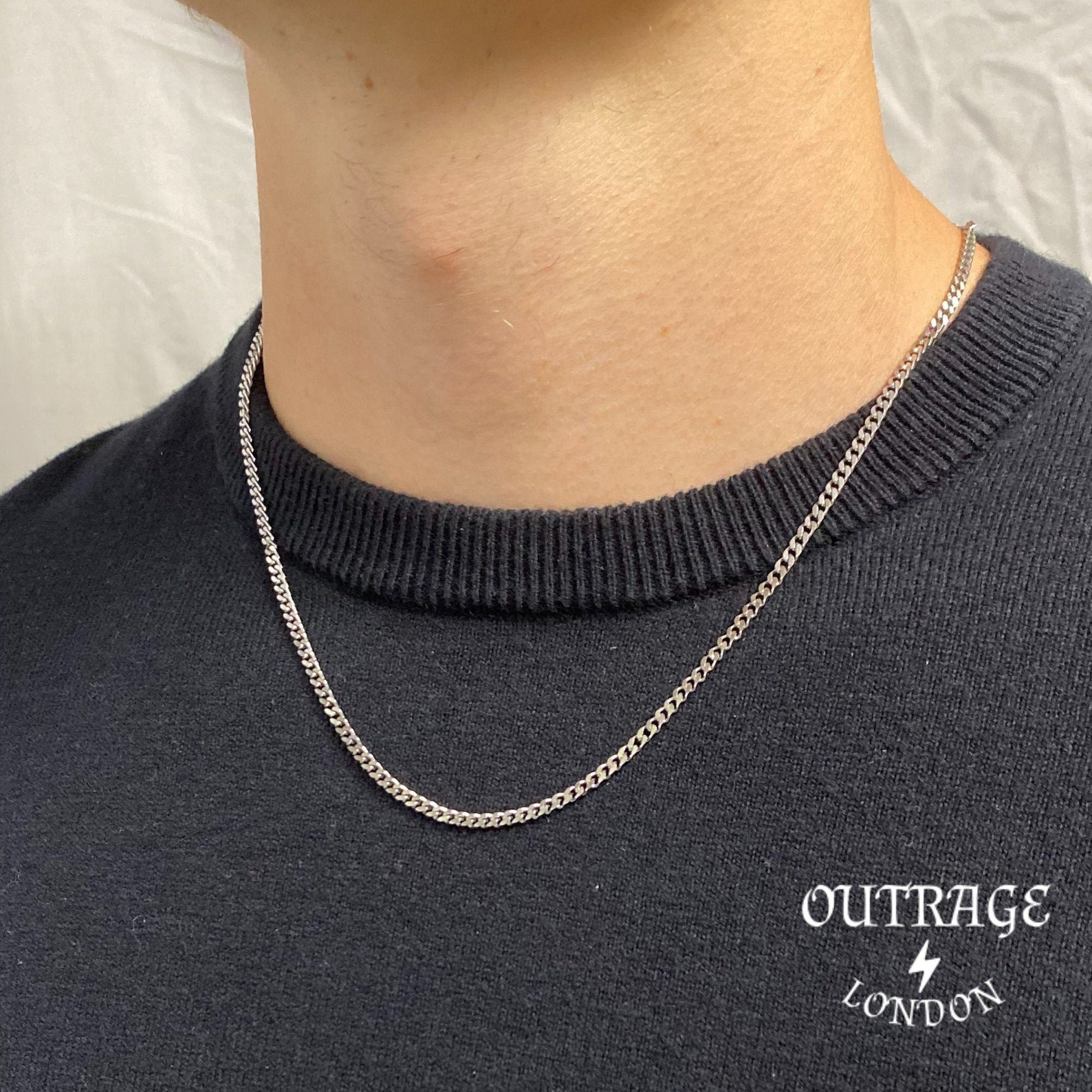 thumbnail image 2 of Men's 27 Inch Stainless Steel Curb Chain Necklace – 3MM Thick, Silver, Choker Style 2 of 4