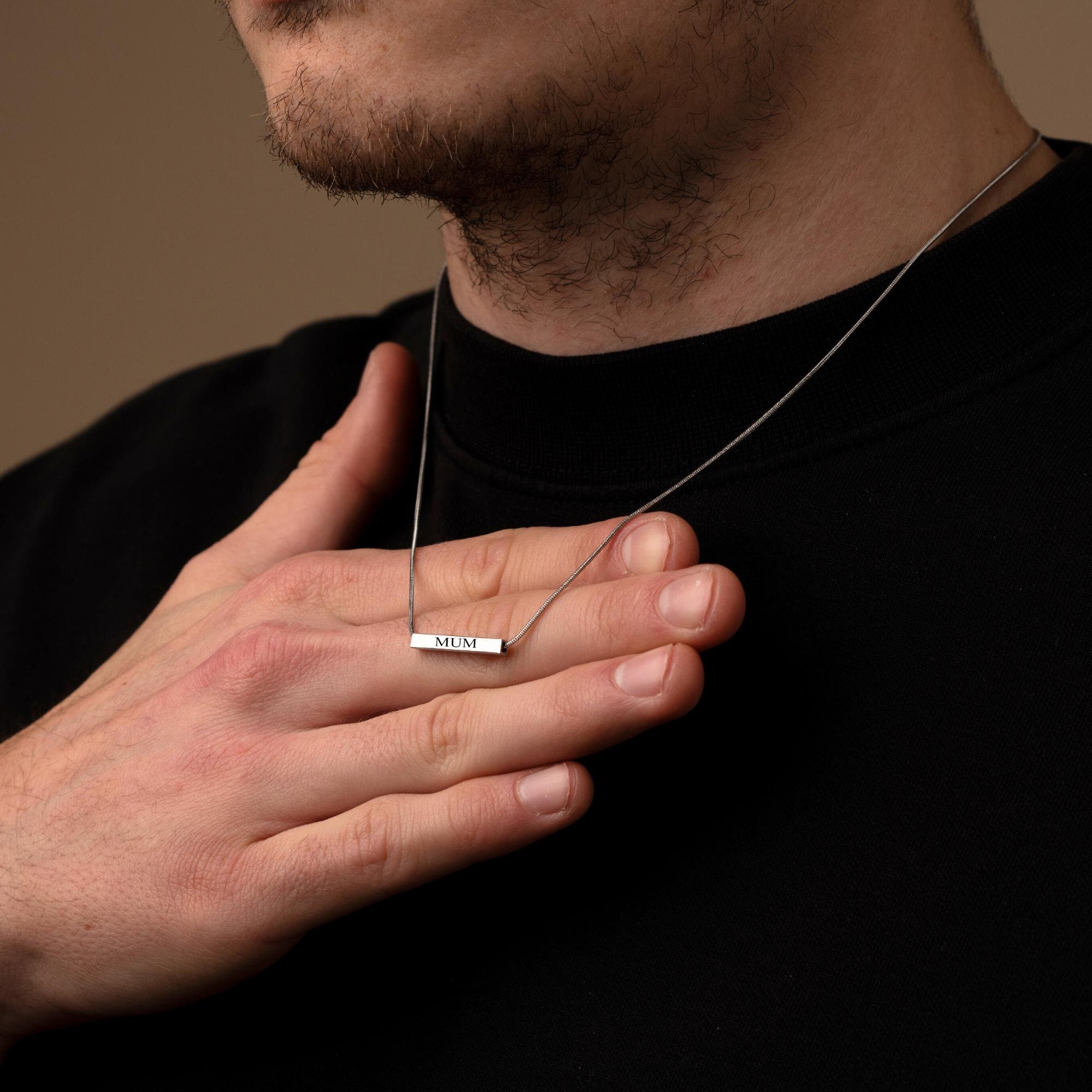 Horizontal 316L Stainless Steel Silver Bar Pendant Necklace