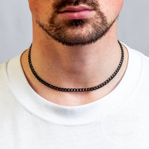 Black 5mm 16 Inch Thick Necklace Chain Choker Thin Curb 5mm Stainless Steel Mens Black Chain image 1