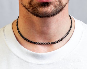 Black 5mm 16 Inch Thick Necklace Chain Choker Thin Curb 5mm Stainless Steel Mens Black Chain