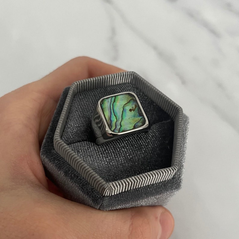 Abalone Signet Ring | Shell Ring | Statement Rings | Stainless Steel Ring Jewelry | Unisex Mens Womens Jewellery | Sea Rings | Mens ring 