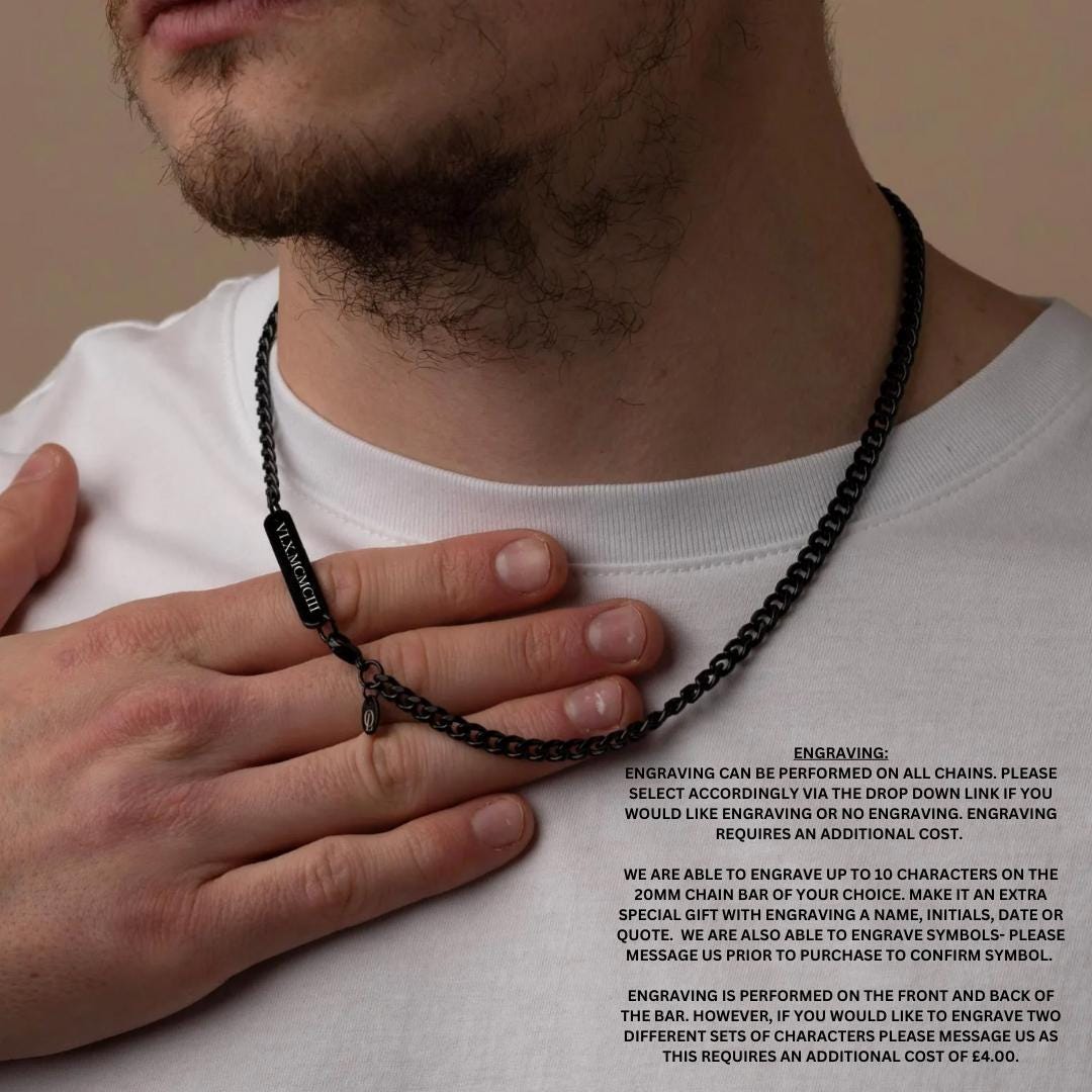 9mm 22 Inch Black Chain Necklace, Mens Thick Black Curb Chain