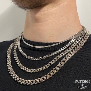 Silver Curb Necklace Chain Choker Curb Stainless Steel Mens Silver Chain 3mm,5mm,7mm,9mm image 9