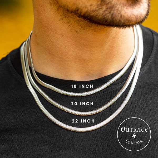 Argent 5.2mm Chaîne Serpent Plate | Collier serpent | Chaînes en acier inoxydable pour hommes en argent | Hommes Hommes Chaînes | Joaillerie | Cadeaux de bijoux