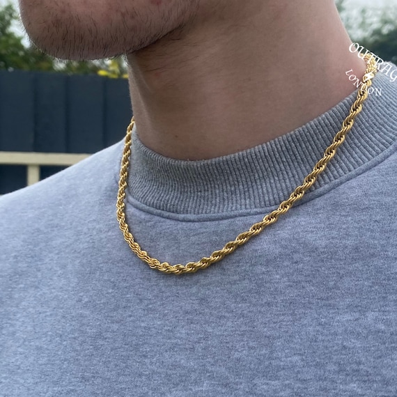 Stainless Steel Golden Chain Silvery Rope Chain Necklace Men - Temu