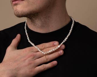 本物の淡水パールネックレス、6mmパールチェーン、不規則なパール