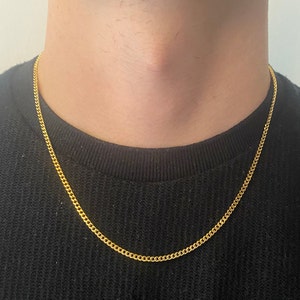 Gold Thin Chain Necklace Mens Chain Curb Curb 3mm Stainless Steel Mens Silver Curb Jewelry - by Outrage London