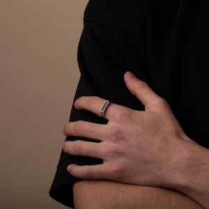 Black Onyx Signet Ring: Silver Rectangle Face, Personalized Engraving