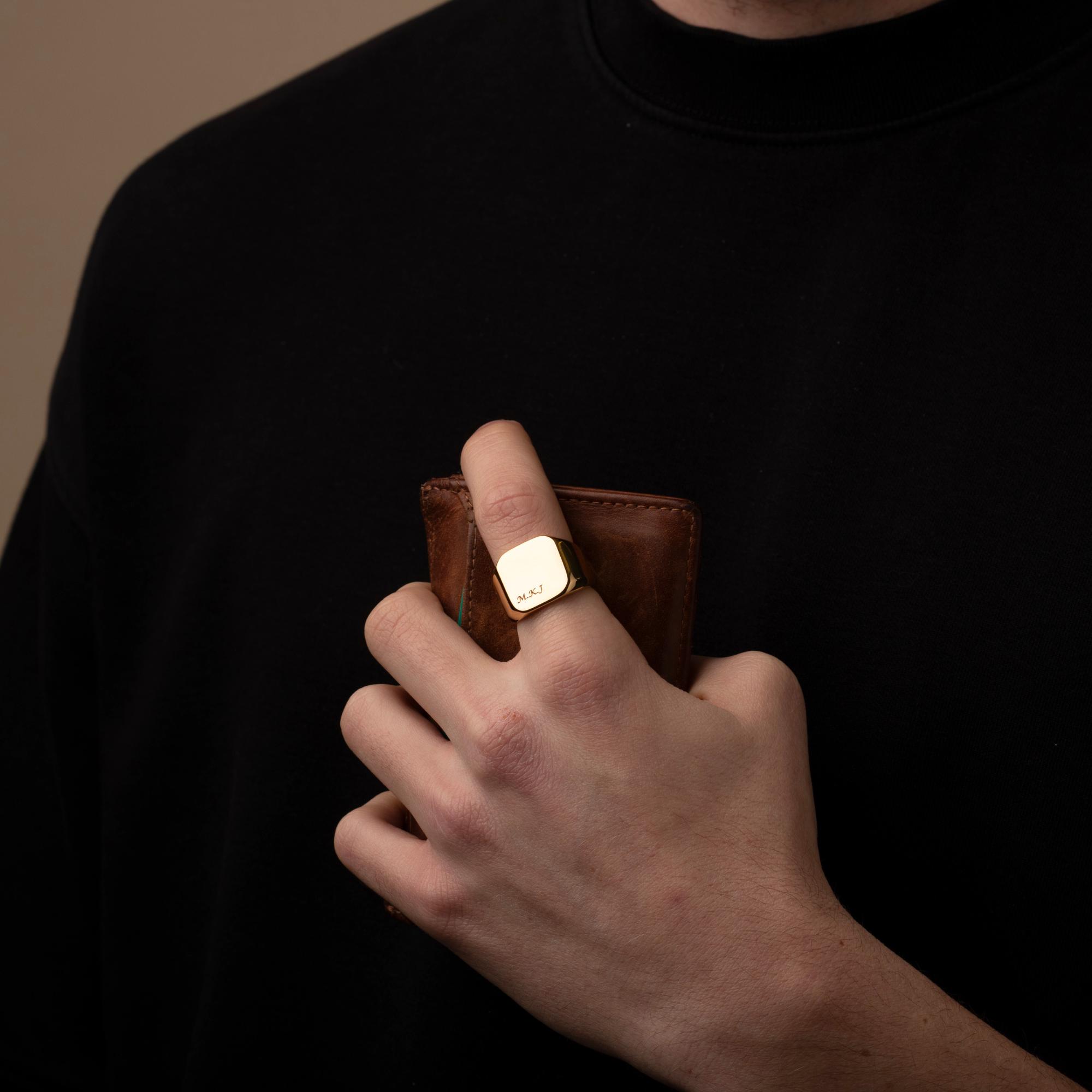 Custom Photo Signet Ring – Stainless Steel/18K Gold Plated, Personalized With Picture/Text, Size 7-14