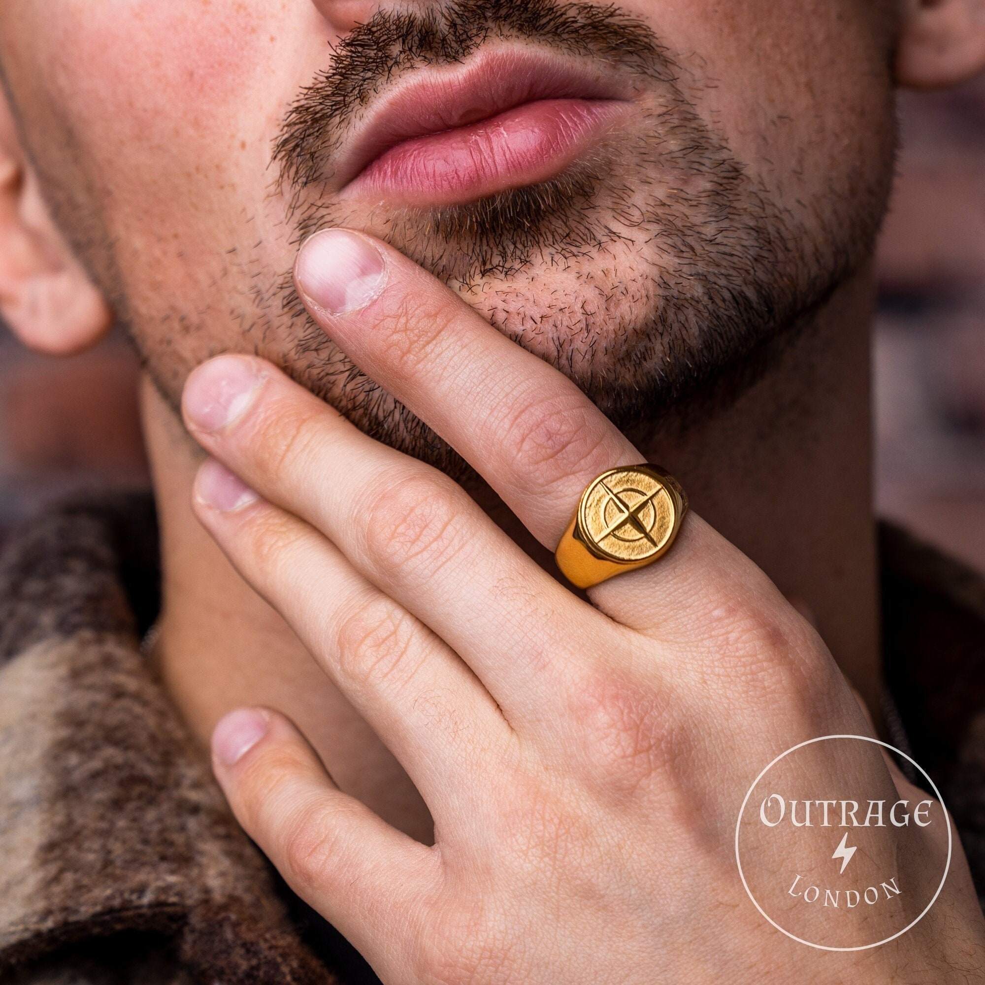 Mens gold compass ring online