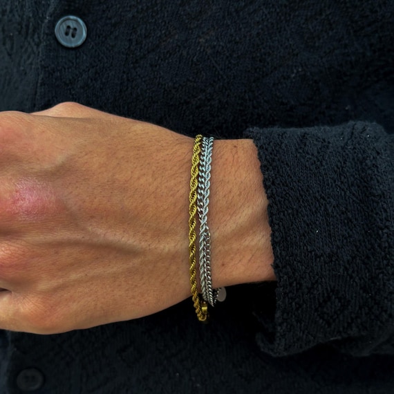 Custom 3 Piece Bracelet Set, Personalised Silver & Gold Bracelets 