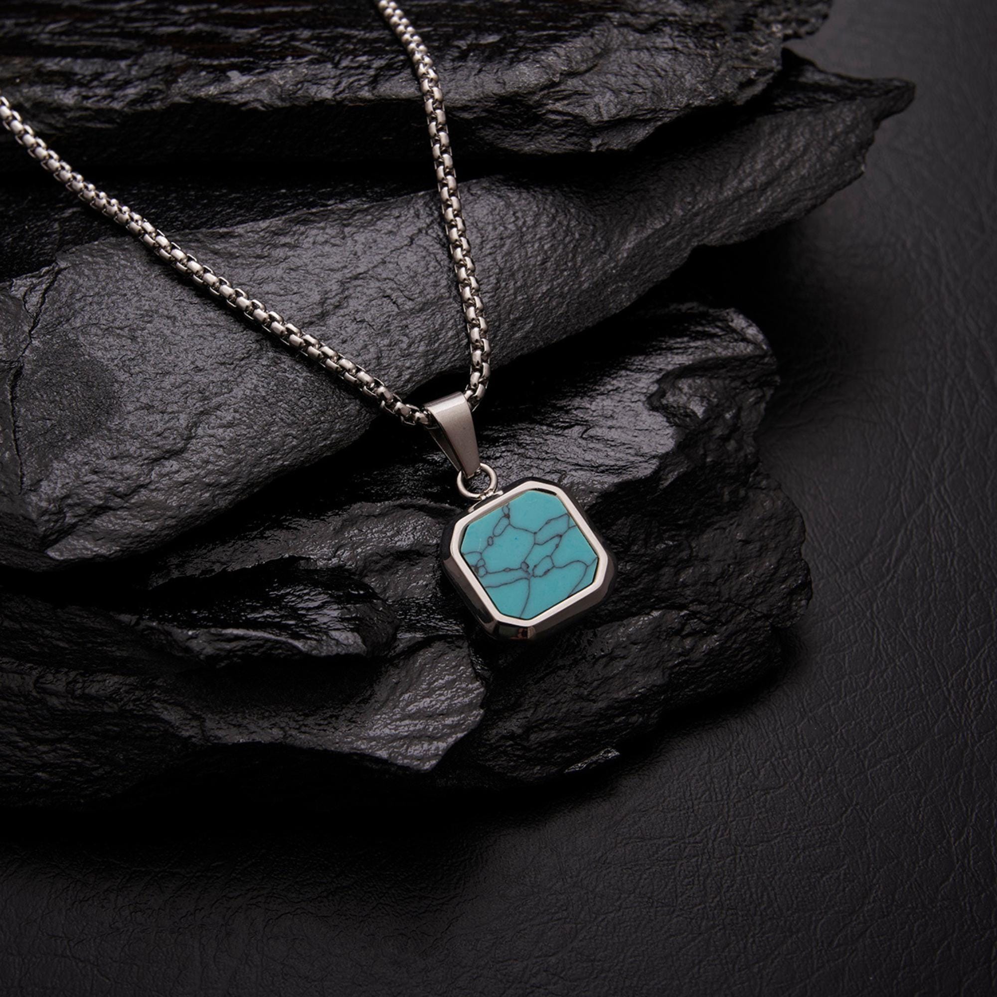 Engraved Turquoise Stone Pendant, Stone Pendant Necklace, Custom