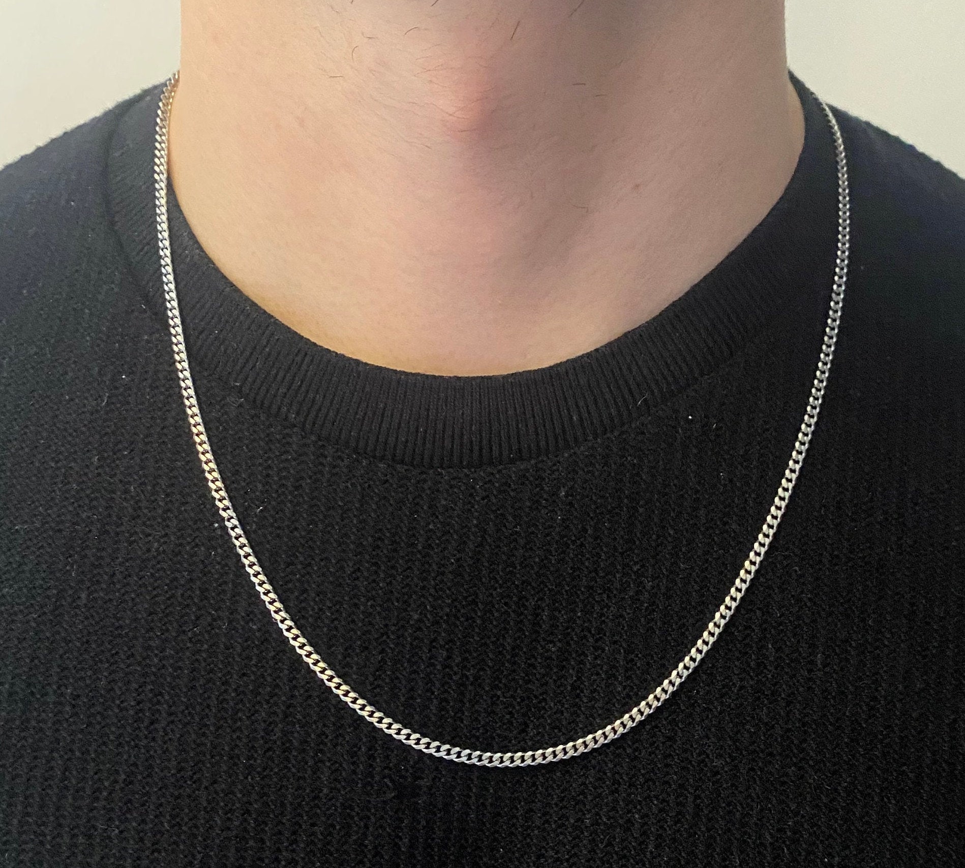メンズシルバーネックレスチェーン | カーブ 3mm ステンレススチール
