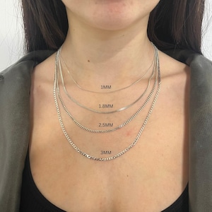 925 Sterling Silver Women's Necklaces, Mens Silver Curb Chains, Plain Stackable Necklaces, Dainty Simple Necklaces, Personalised jewellery
