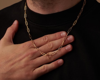 Personalized Gold Paperclip Chain Necklace: Engraved Stainless Steel