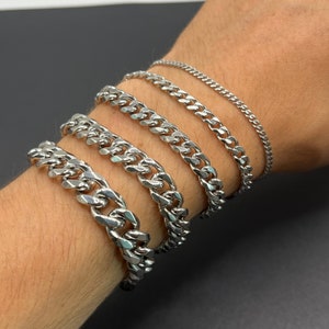 Silver Mens Bracelet Curb Chain Silver bracelets man bracelets mens woman's bracelet Curb Link Bracelet Mens Woman Jewellery Gift image 3